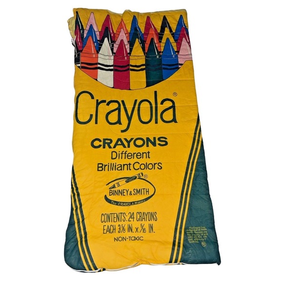 Vintage Crayola Crayons Sleeping Bag Binney & Smith Yellow Box 24 Count Design - Picture 9 of 16